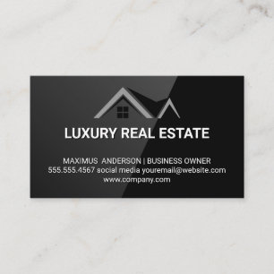 Home Roof Logo Real Estate Sleek Black Business Card