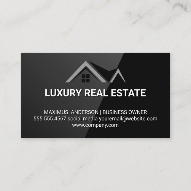 Home Roof Logo | Real Estate Sleek Black Business Card (Front)