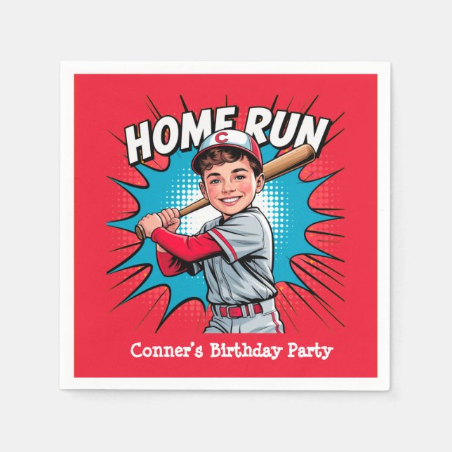 Home Run Boy Baseball Birthday Bash Napkin (Front)