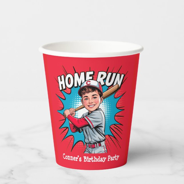 Home Run Boy Baseball Birthday Bash Paper Cups (Front)