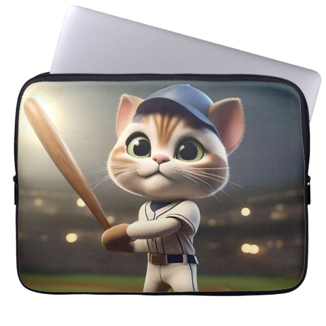 Home Run Hitter: The 3D Baseball Cat Takes a Swing Laptop Sleeve (Front)