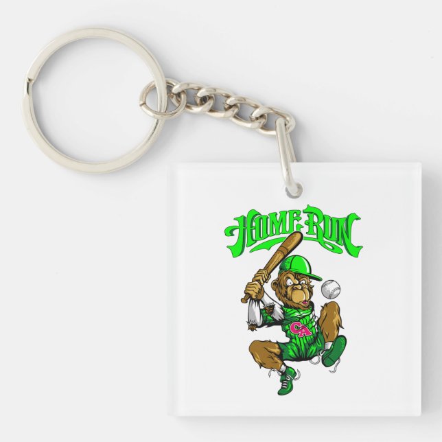 Home Run Monkey Baseball Key Ring (Front)