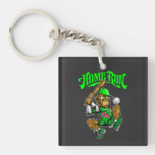 Home Run Monkey Baseball Key Ring