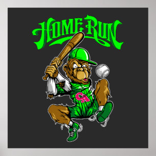 Home Run Monkey Baseball Poster