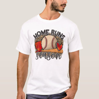Home Runs Season Baseball Mum Game Day Leopard Mot T-Shirt