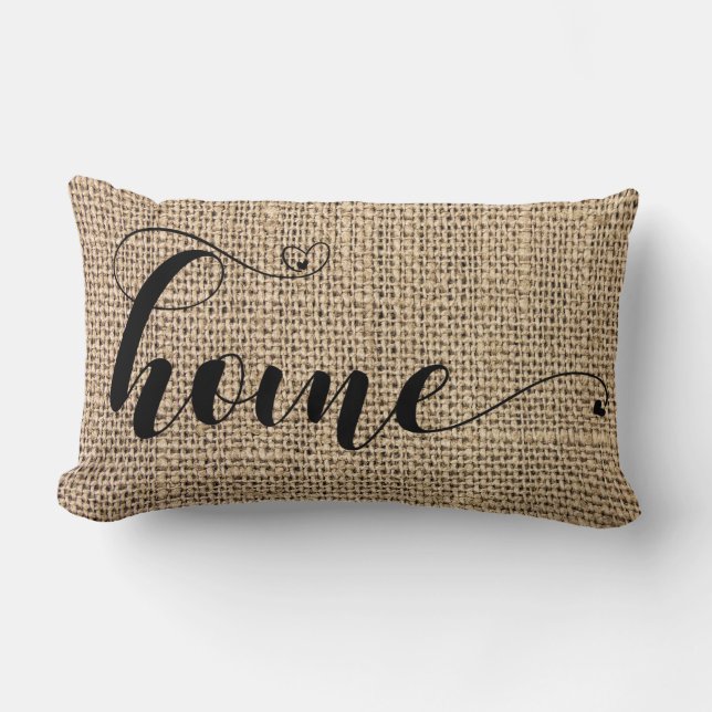 Home Rustic Burlap Country Handwritten Heart Chic Lumbar Cushion (Front)