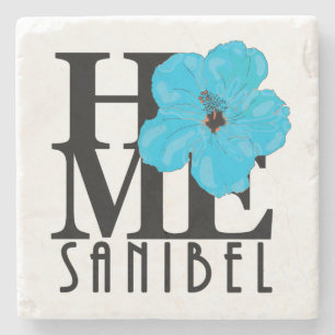 HOME Sanibel Blue Hibiscus Stone Coaster