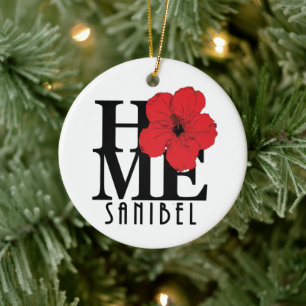 HOME Sanibel Red Hibiscus Ceramic Tree Decoration
