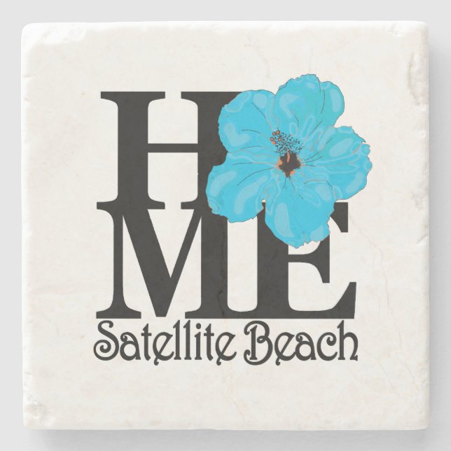 HOME Satellite Beach Blue Hibiscus Stone Coaster (Front)