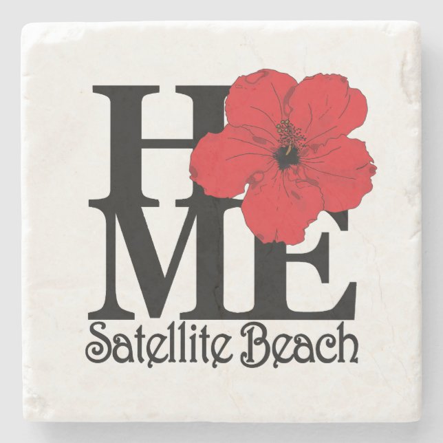 HOME Satellite Beach Red Hibiscus Stone Coaster (Front)