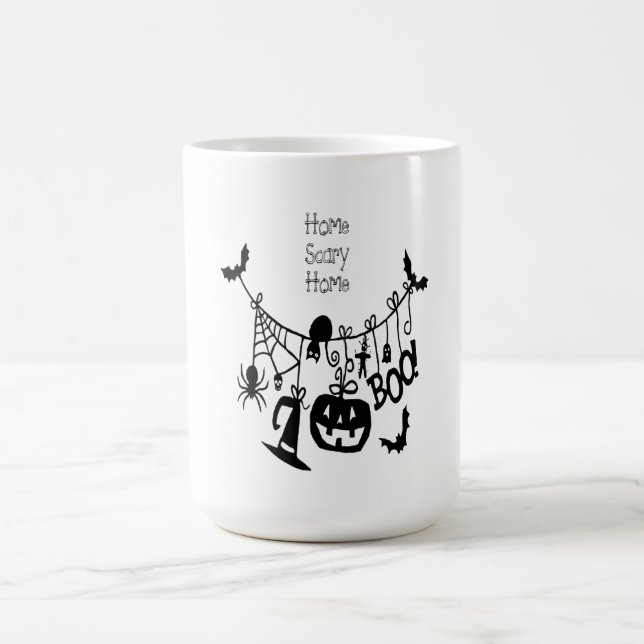 Home Scary Home Bats Pumpkin, Black Cat, Voodoo Magic Mug (Center)