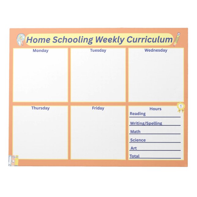Home School Weekly Curriculum  Notepad (Front)
