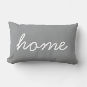 Home Script Modern Typography Neutral Grey Lumbar Cushion