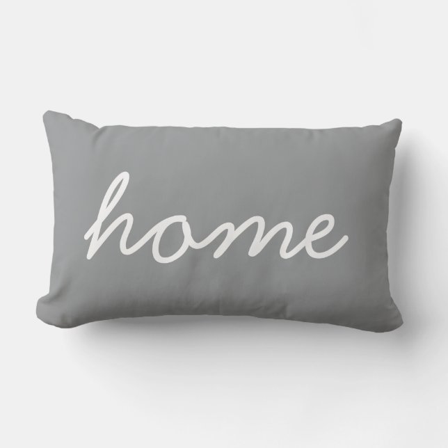Home Script Modern Typography Neutral Grey Lumbar Cushion (Front)