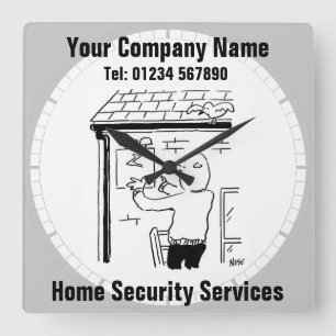 Home Security Services Cartoon Square Wall Clock