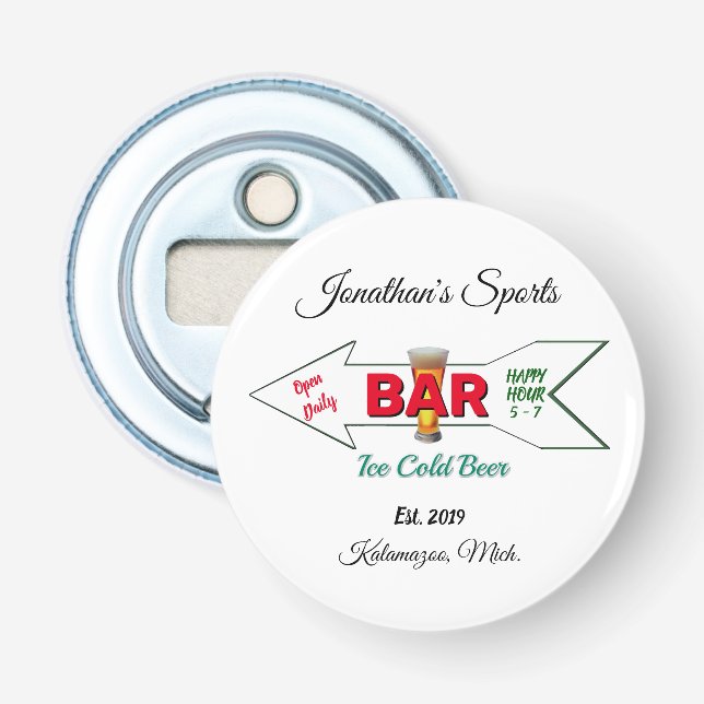 Home Sports Bar Beer Soda Button Magnetic Bottle Opener (Front)