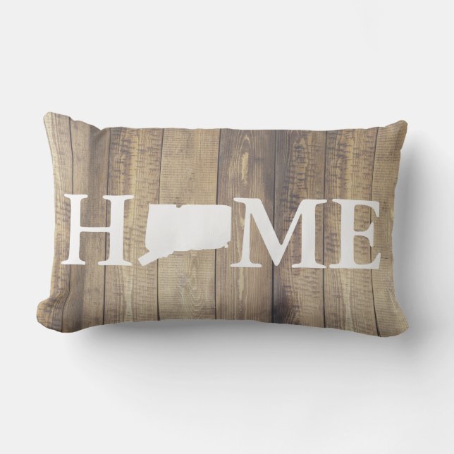 Home State Connecticut Rustic Wood Family Name Lumbar Cushion (Front)