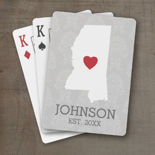Home State Map Art Custom Name Mississippi Playing Cards