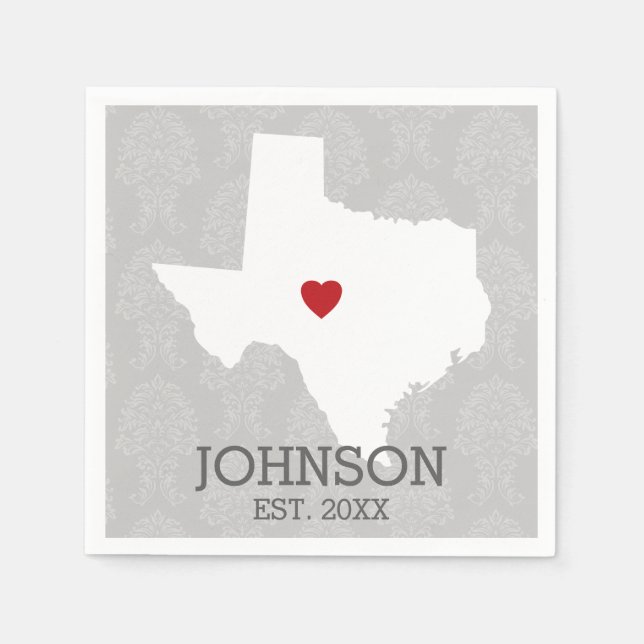 Home State Map Art - Custom Name Texas Napkin (Front)