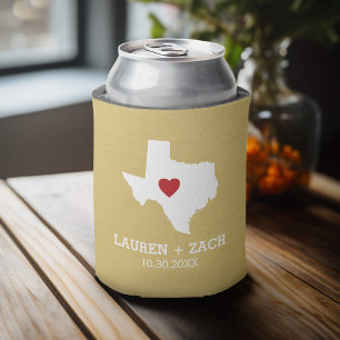 Home State Map Art - Custom Wedding Texas Can Cooler