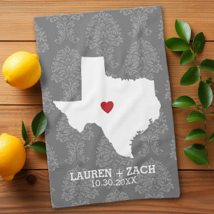 Home State Map Art - Custom Wedding Texas Tea Towel