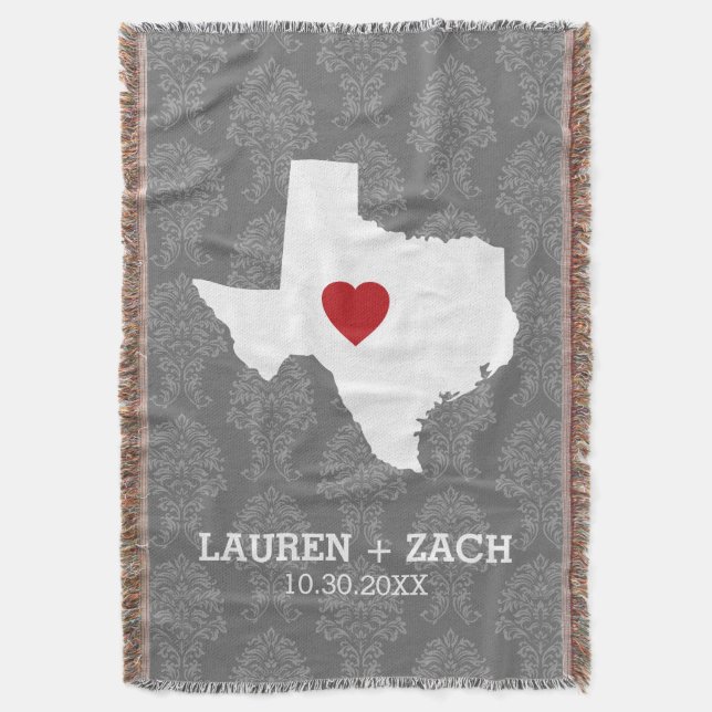 Home State Map Art - Custom Wedding Texas Throw Blanket (Front Vertical)
