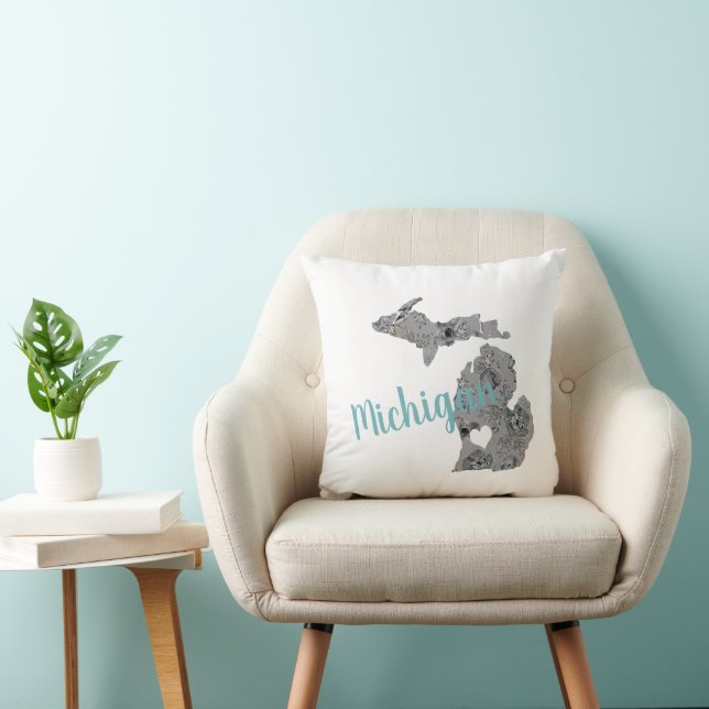 Home State Michigan Floral Filled Silhouette Cushion (Chair)