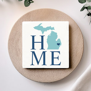 Home State of Michigan   Aqua City Heart Stone Coaster