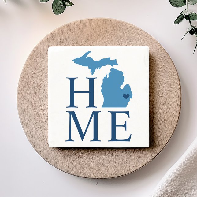 Home State of Michigan | Blue City Heart Stone Coaster (Creator Uploaded)