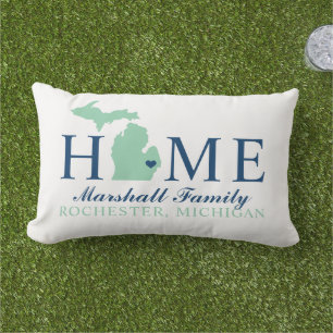 Home State of Michigan Green Family Monogram Lumbar Cushion