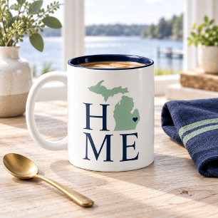Home State of Michigan Green Navy City Heart Two-Tone Coffee Mug