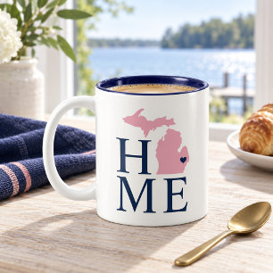 Home State of Michigan Pink Navy City Heart Two-Tone Coffee Mug