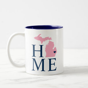 Home State of Michigan Pink Navy City Heart Two-Tone Coffee Mug
