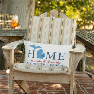 Home State of Michigan Red Blue Family Monogram Outdoor Cushion