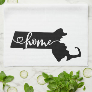 Home State Outline Heart Massachusetts Tea Towel