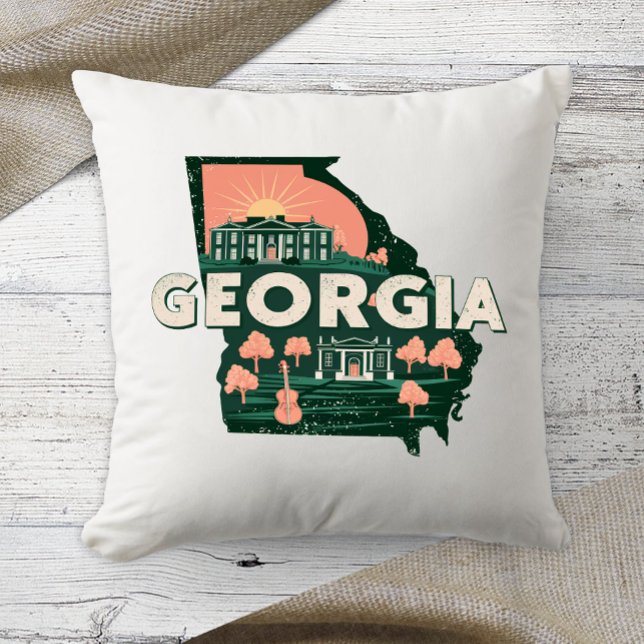 Home State Retro Colour Georgia  Cushion (Creator Uploaded)