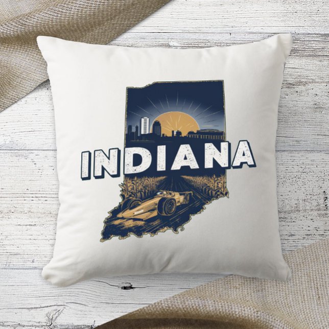 Home State Retro Colour Indiana  Cushion (Creator Uploaded)