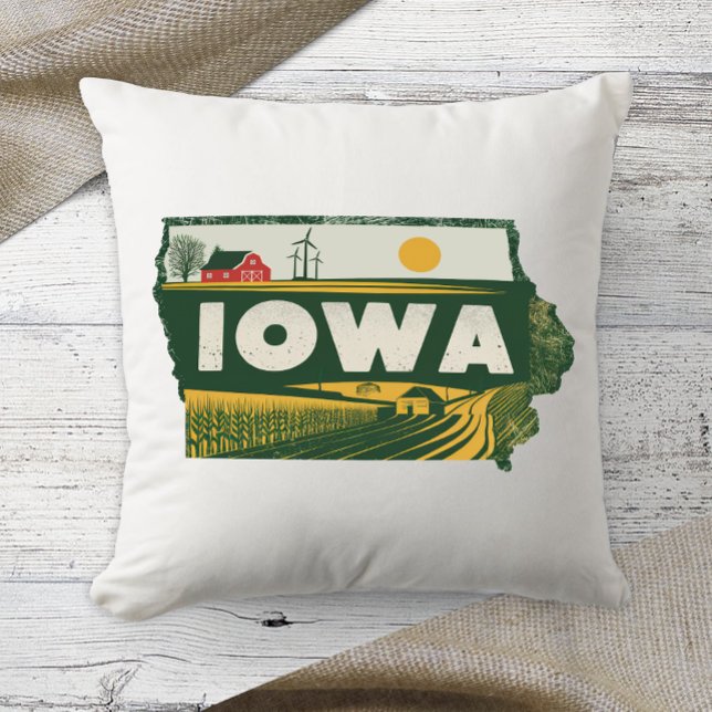 Home State Retro Colour Iowa  Cushion (Creator Uploaded)