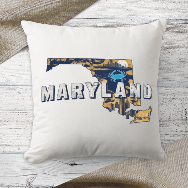 Home State Retro Colour Maryland  Cushion (Creator Uploaded)