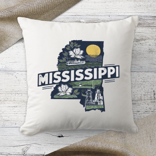 Home State Retro Colour Mississippi  Cushion (Creator Uploaded)