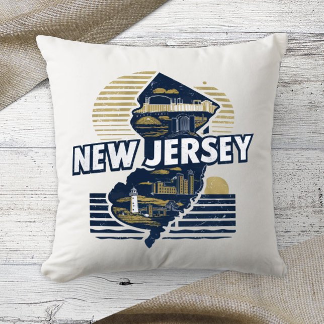Home State Retro Colour New Jersey Cushion (Creator Uploaded)