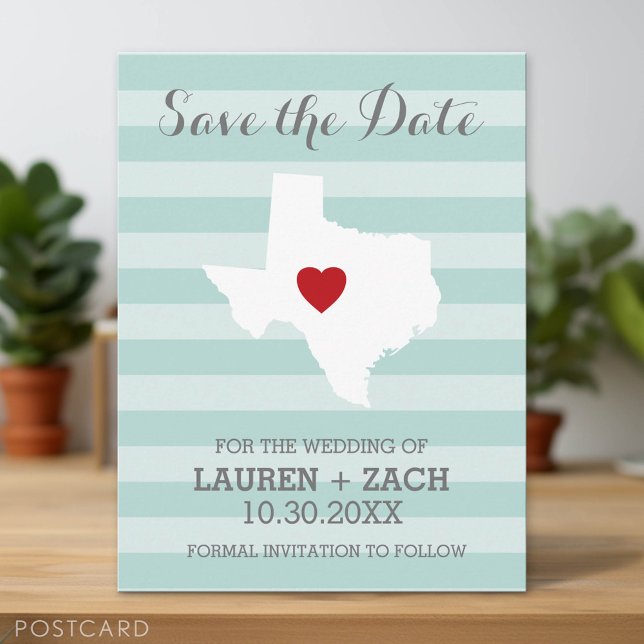 Home State Wedding Save the Date Texas Announcement Postcard (Save the Date Postcard)