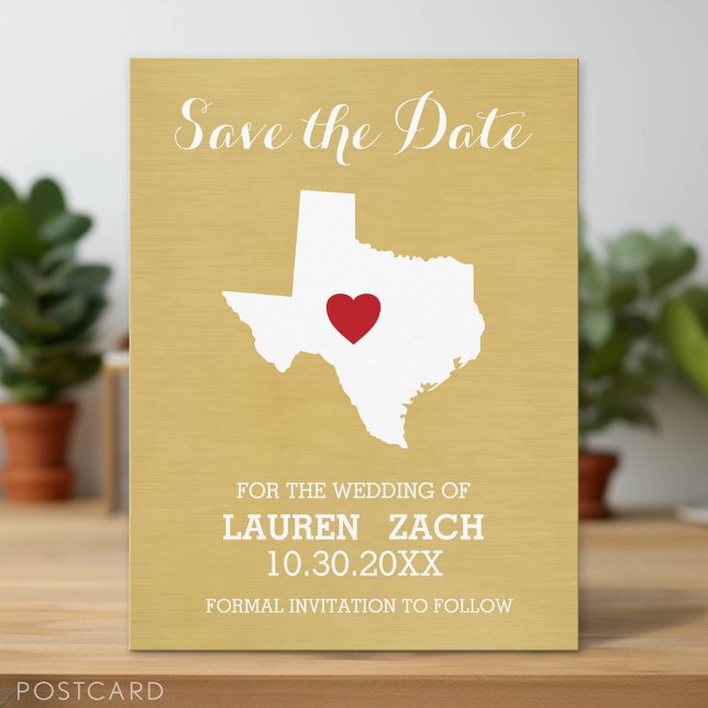 Home State Wedding Save the Date Texas Map Announcement Postcard (Save the Date Postcard)