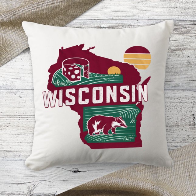 Home State Wisconsin Retro Colour Cushion (Creator Uploaded)