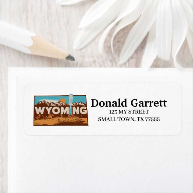 Home State Wyoming Retro Colour Address Label (Insitu)