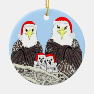 HOME STRONGER SWFL EAGLE NEST COVER C SANTA HATS CERAMIC TREE DECORATION