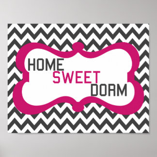 Home Sweet Dorm Grey & Pink Chevron Wall Art Print