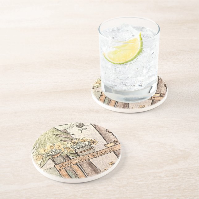 home sweet flowers burns bright coaster (Side)