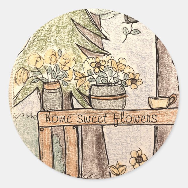 home sweet flowers classic round sticker (Front)
