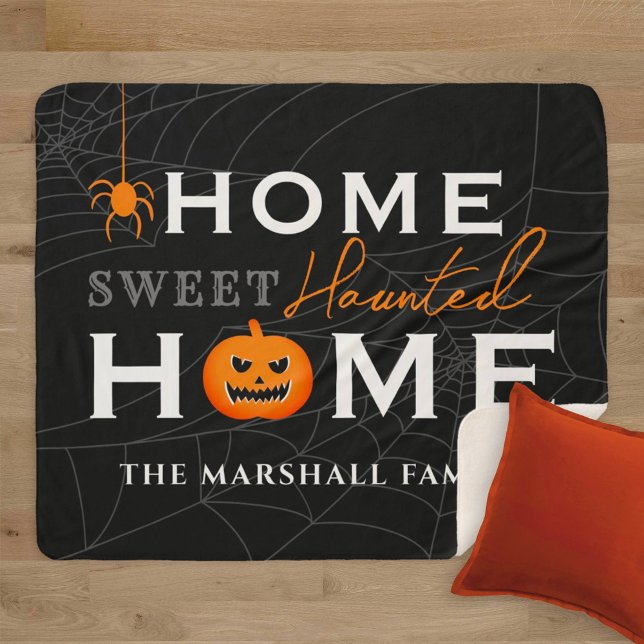 Home Sweet Haunted Home Personalised Halloween Sherpa Blanket (Creator Uploaded)